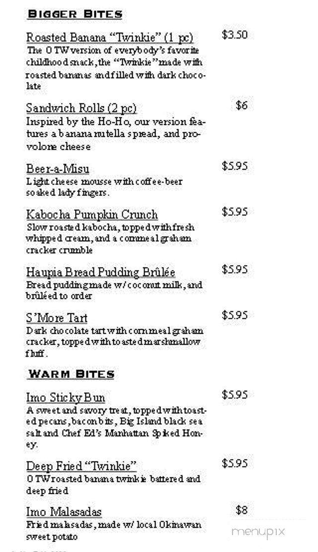 Off the Wall Craft Dessert & Kitchen - Honolulu, HI menu_pic