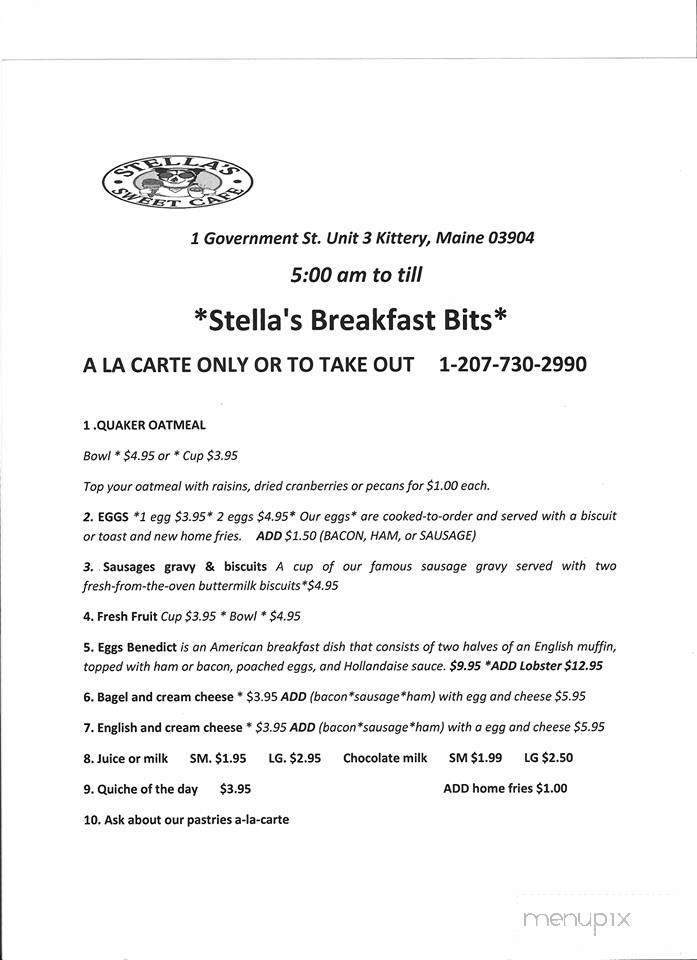Stella's Sweet Cafe - Kittery, ME menu_pic