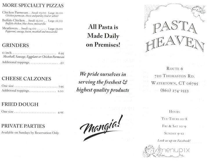Pasta Heaven - Watertown, CT menu_pic