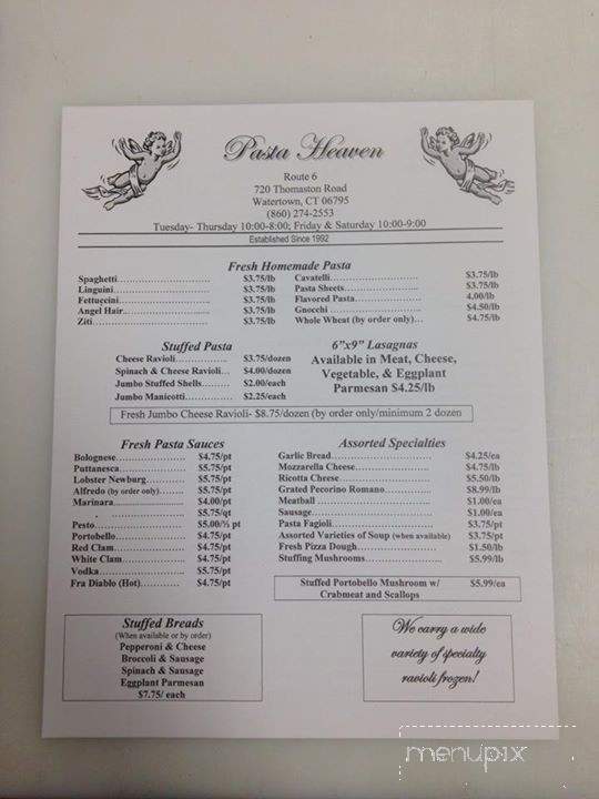 Pasta Heaven - Watertown, CT menu_pic