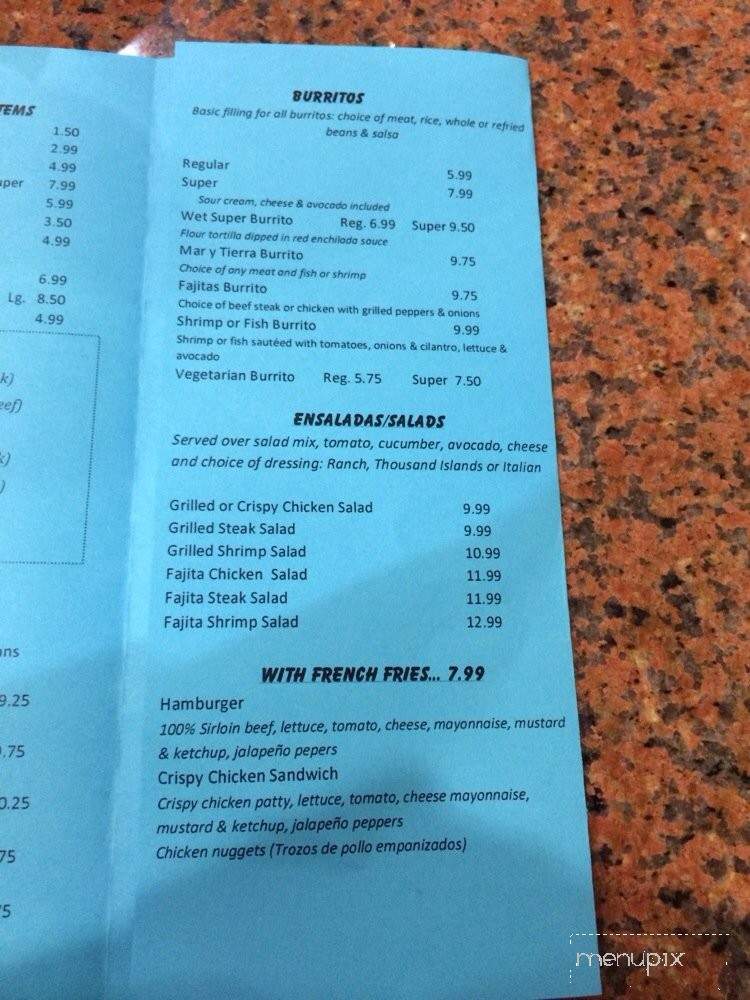 Chuy's Taqueria - Sacramento, CA menu_pic