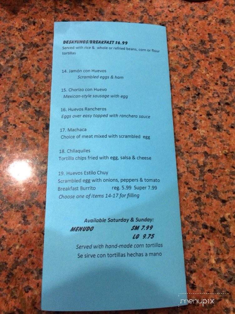 Chuy's Taqueria - Sacramento, CA menu_pic