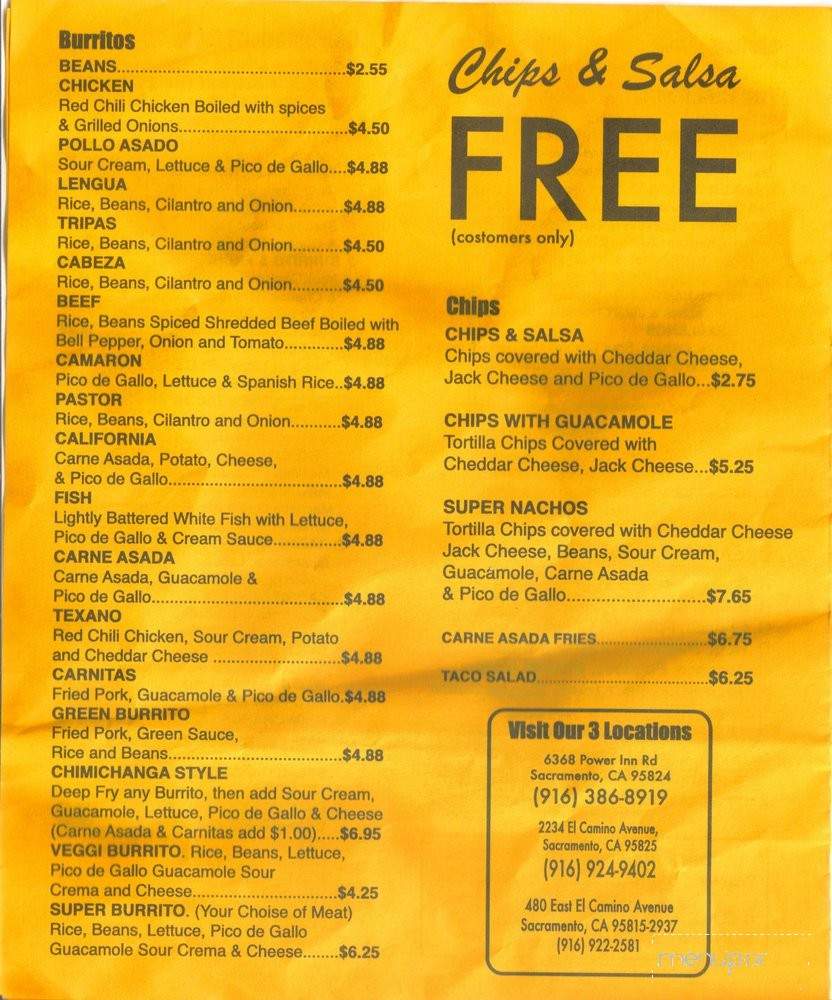 Beto's Tacos - Sacramento, CA menu_pic