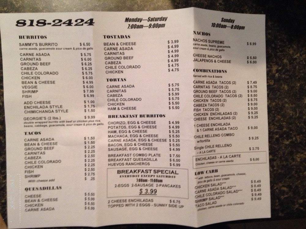 Sammy's Mexican Grill - Tucson, AZ menu_pic