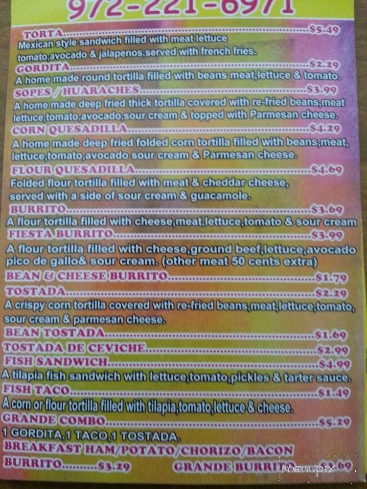 Taco Grande - Lewisville, TX menu_pic