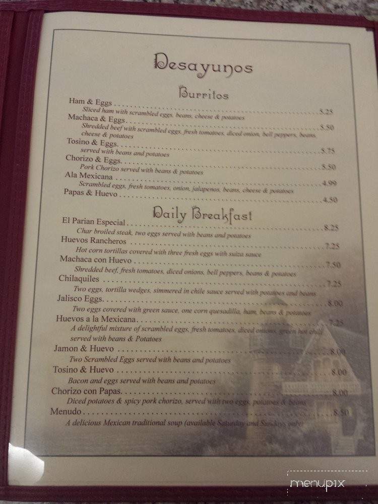 El Parian - San Jose, CA menu_pic