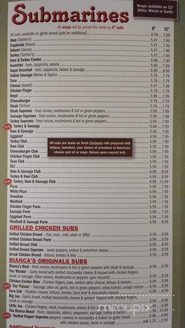 Bianca's Pizza Place - Buffalo, NY menu_pic