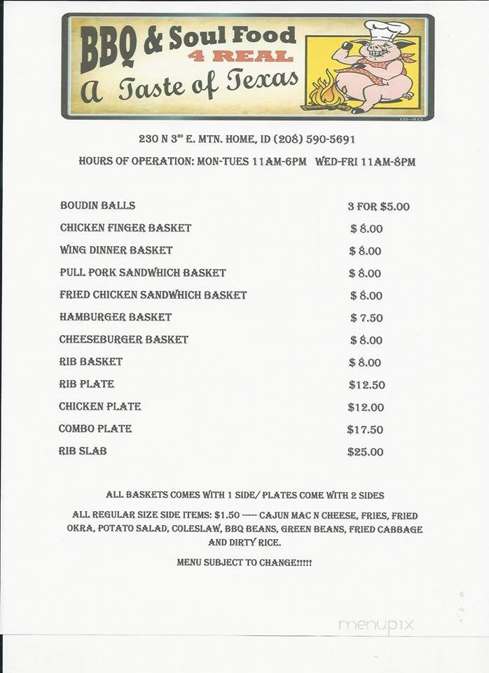 BBQ & Soul Food 4 Real - Mountain Home, ID menu_pic