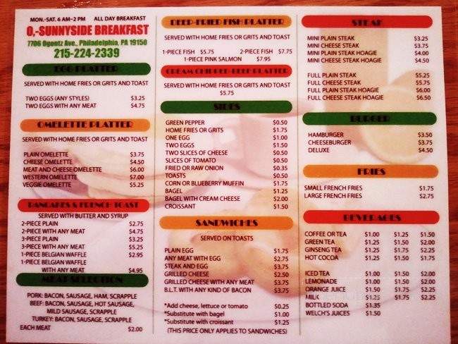 O-Sunnyside Breakfast - Philadelphia, PA menu_pic