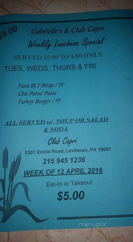 Club Capri - Levittown, PA menu_pic