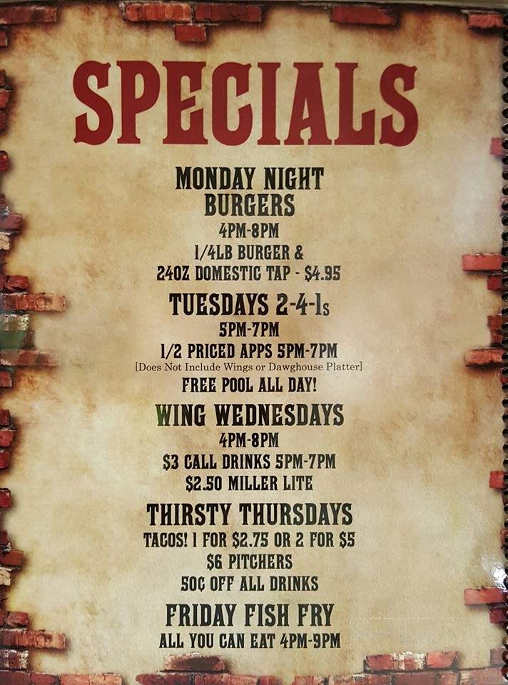 Dawghouse Bar & Grill - Canyon, MN menu_pic