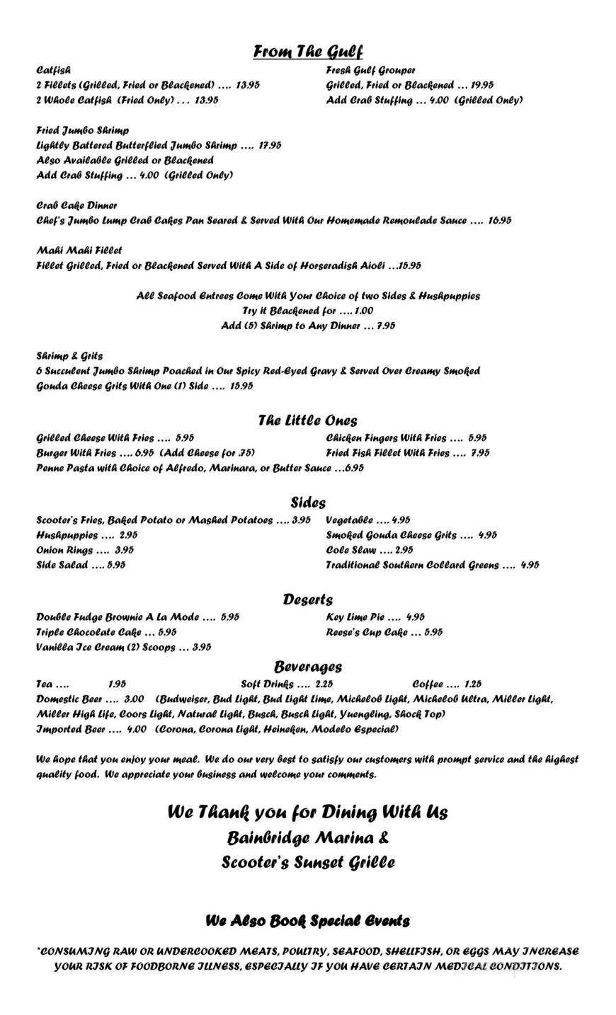 Scooter's Sunset Grill - Bainbridge, GA menu_pic