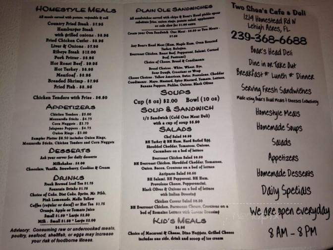 Two Shea's Cafe & Deli - Lehigh Acres, FL menu_pic