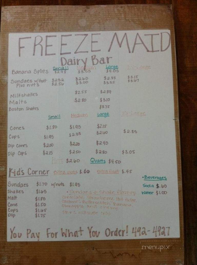 Freeze Maid Dairy Bar - Henderson, NC menu_pic