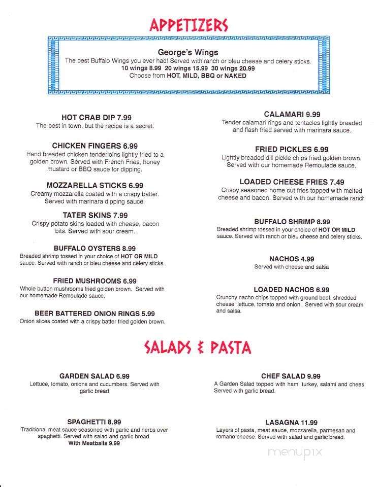 George's Bar and Grill - Morehead City, NC menu_pic