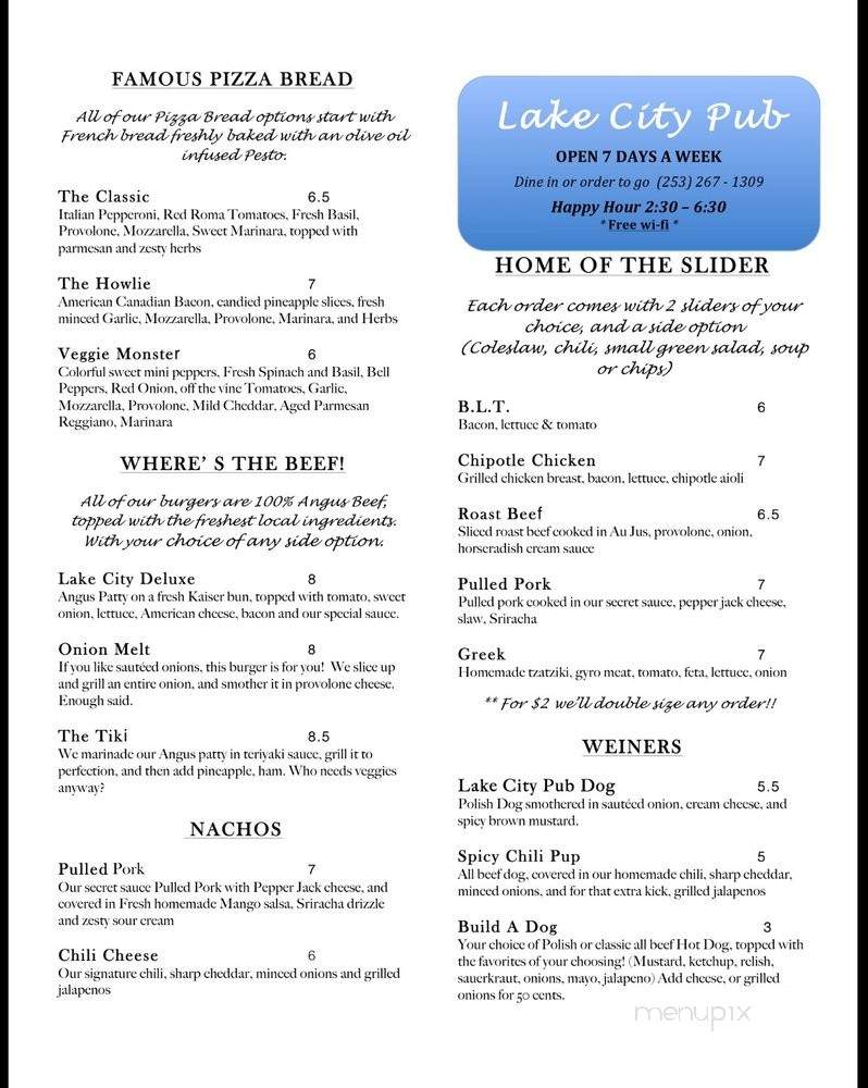 Lake City Pub - Lakewood, WA menu_pic