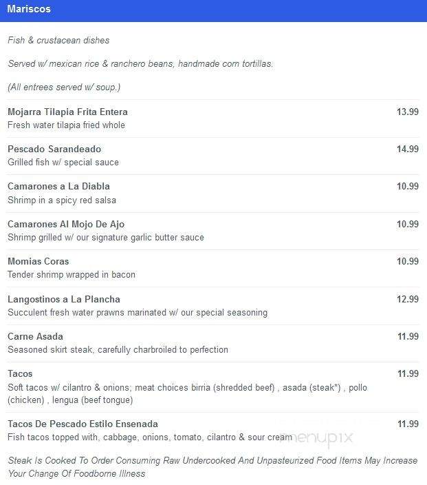 El Tenampa Nightclub - Tacoma, WA menu_pic