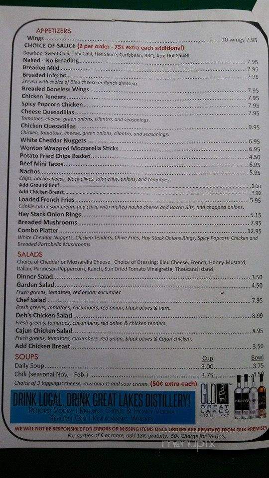 On the Rocks - Merton, WI menu_pic