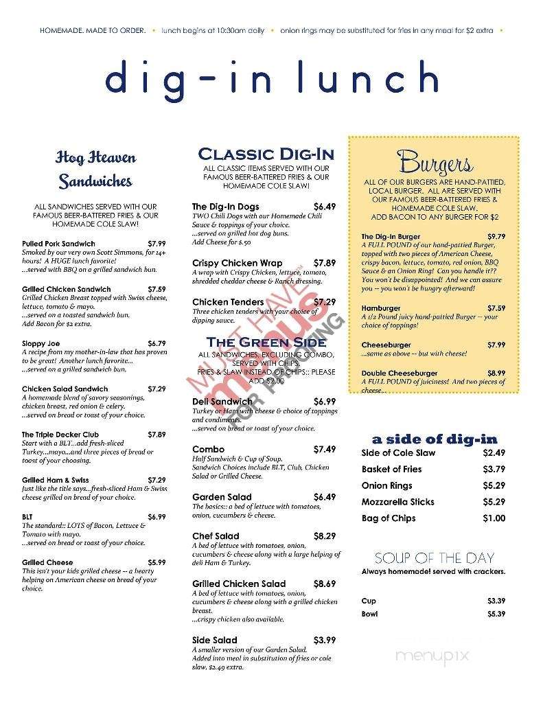 Dig-In Cafe - Augusta, MI menu_pic