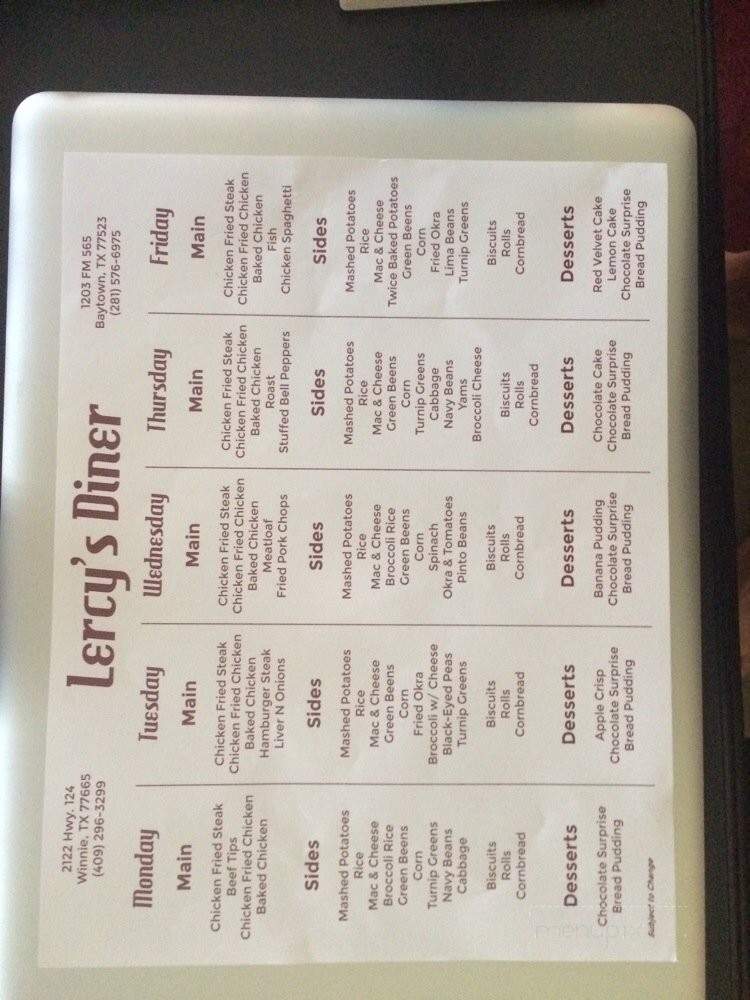 /250145189/Lercys-Diner-Menu-Baytown-TX - Baytown, TX