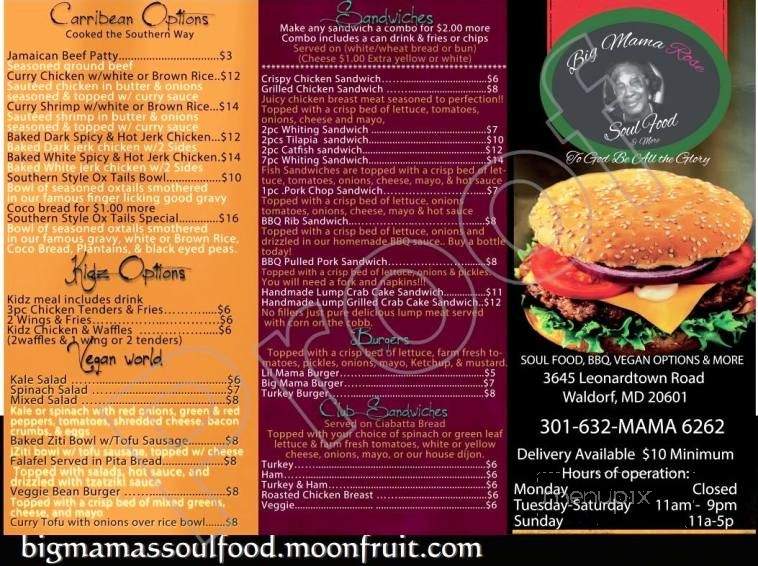 Big Mama's Soul Food - Waldorf, MD menu_pic
