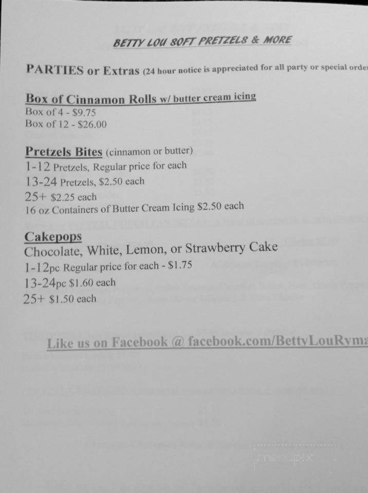 Betty Lou Soft Pretzels - Mount Airy, MD menu_pic
