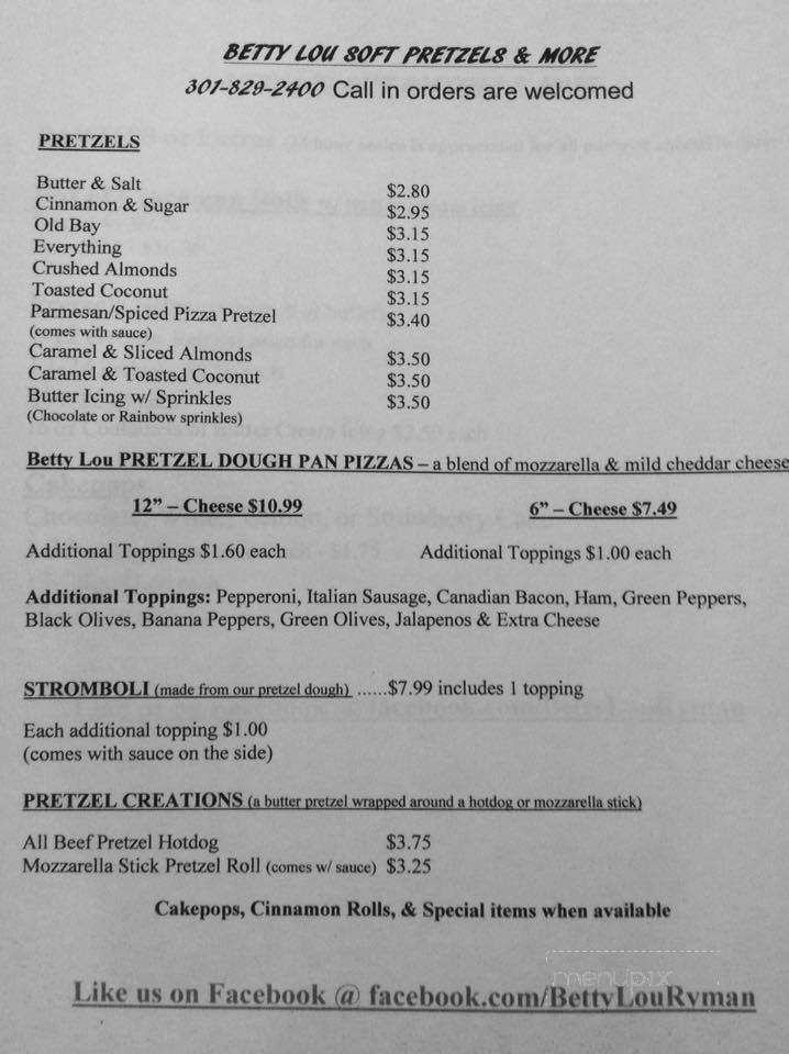 Betty Lou Soft Pretzels - Mount Airy, MD menu_pic