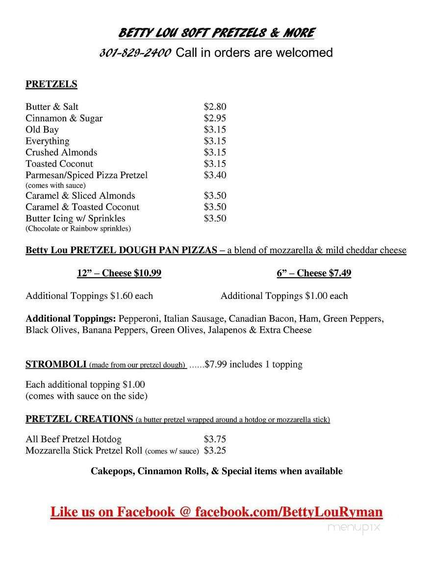 Betty Lou Soft Pretzels - Mount Airy, MD menu_pic