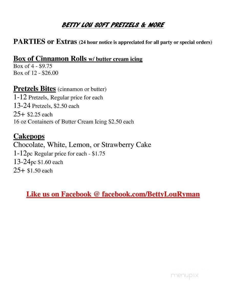 Betty Lou Soft Pretzels - Mount Airy, MD menu_pic