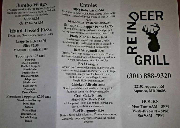 Reindeer Grill - Aquasco, MD menu_pic