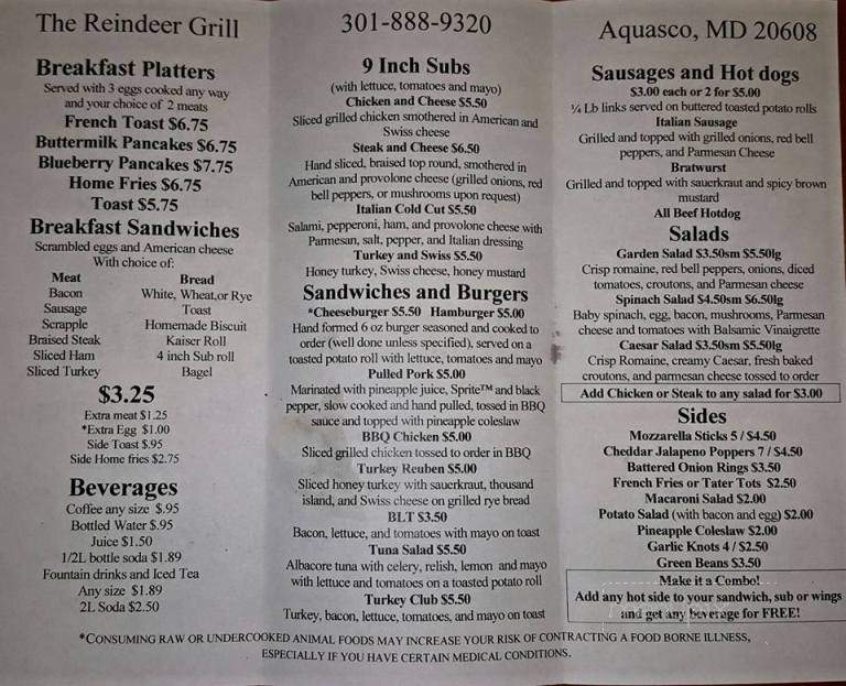 Reindeer Grill - Aquasco, MD menu_pic