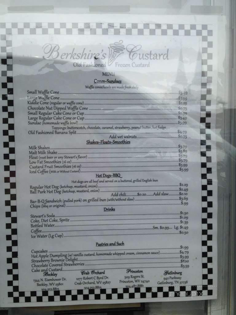 Berkshire's Custard - Beckley, WV menu_pic