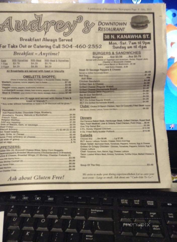 Audrey's Downtown Restaurant - Buckhannon, WV menu_pic