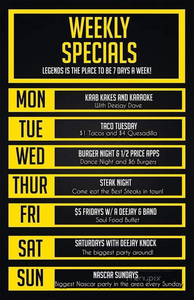 Legends Sports Bar & Lounge - Charles Town, WV menu_pic