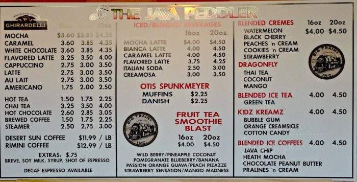 The Java Peddler - Rock Springs, WY menu_pic