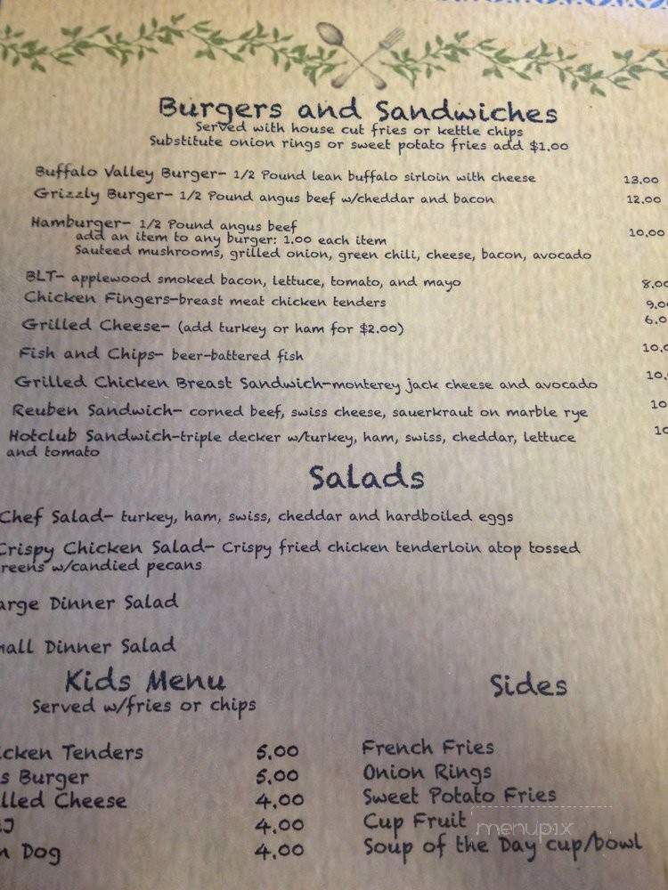 Buffalo Valley Cafe - Moran, WY menu_pic