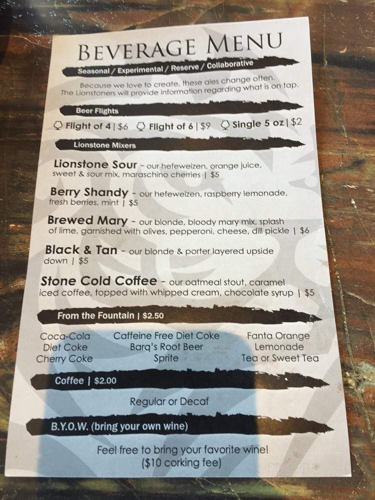 Lionstone Brewery - Geneseo, IL menu_pic