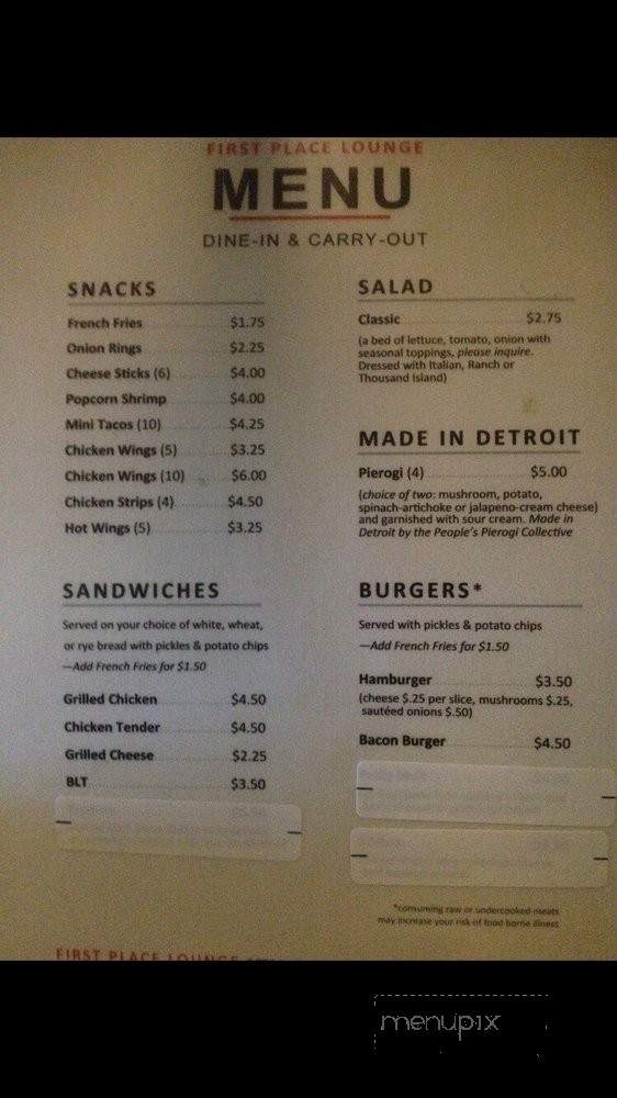First Place Lounge - Detroit, MI menu_pic