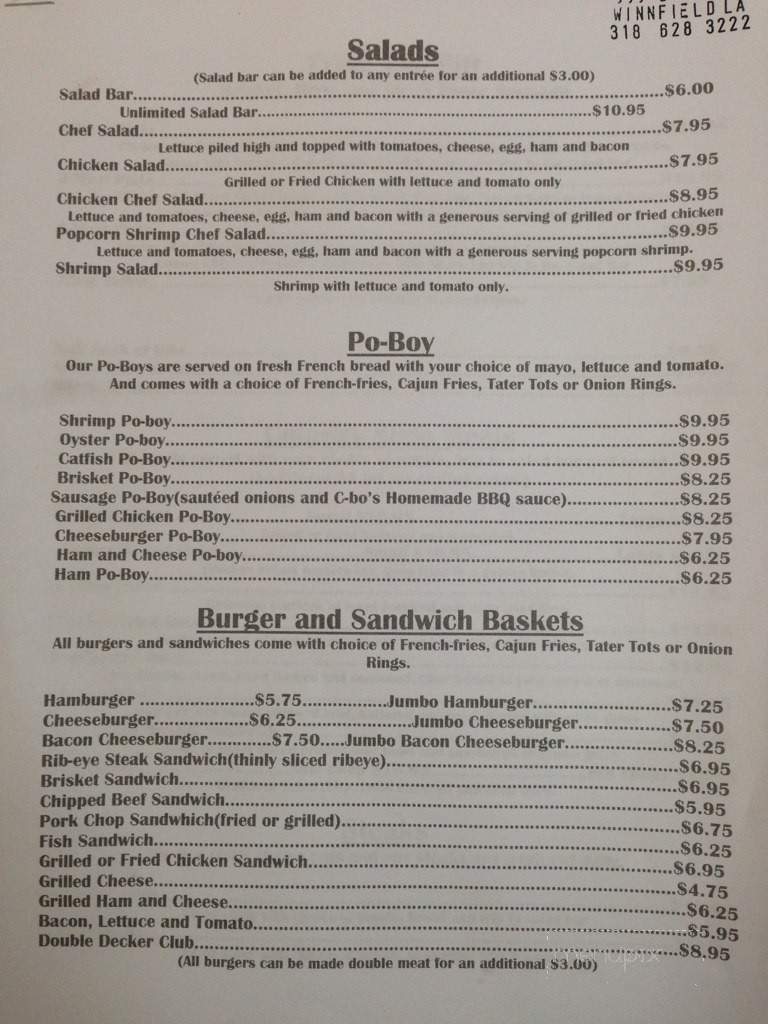 C-Bo's Country Kitchen - Winnfield, LA menu_pic