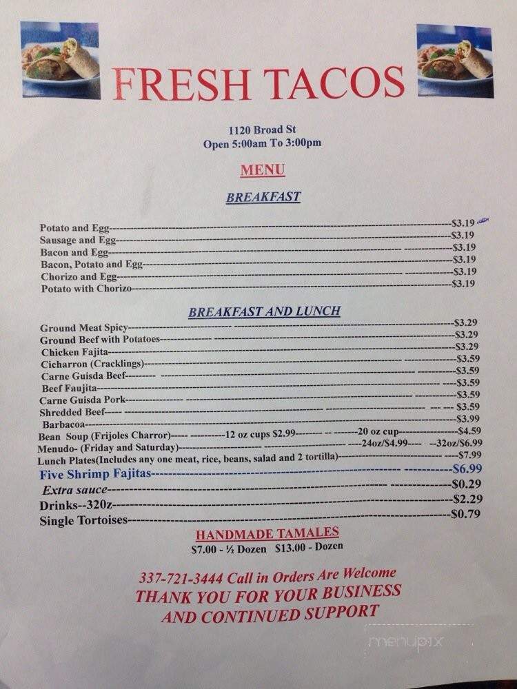 100% Tacos - Lake Charles, LA menu_pic