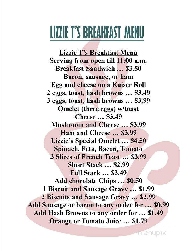 Lizzie T's - Brooksville, FL menu_pic