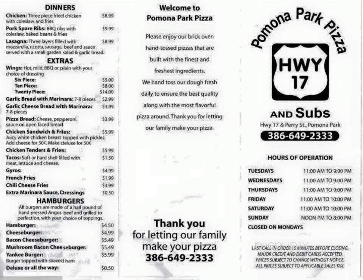 Pomona Park Pizza - Pomona Park, FL menu_pic