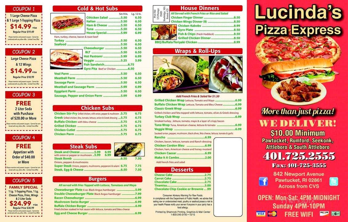 Lucinda's Pizza - Pawtucket, RI menu_pic