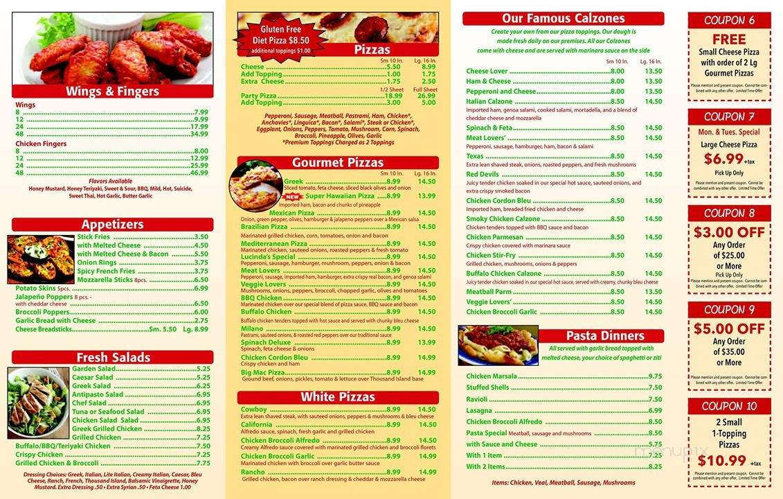 Lucinda's Pizza - Pawtucket, RI menu_pic