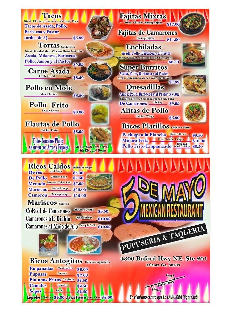 5 De Mayo Mexican Restaurant and Pupuseria - Atlanta, GA menu_pic