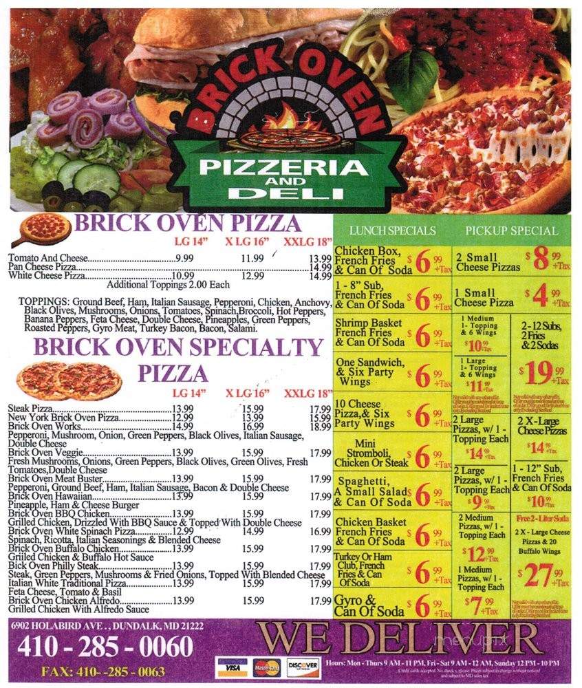 Italian Brick Oven Pizzeria - Dundalk, MD menu_pic