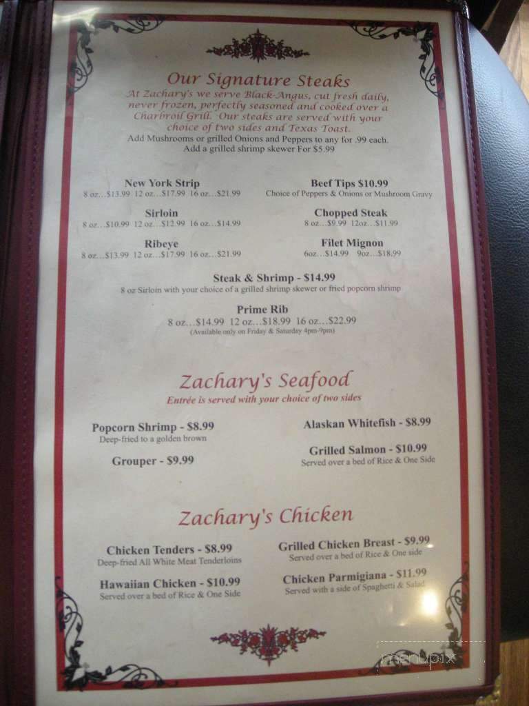 Zachary's Steak House - Kingsport, TN menu_pic