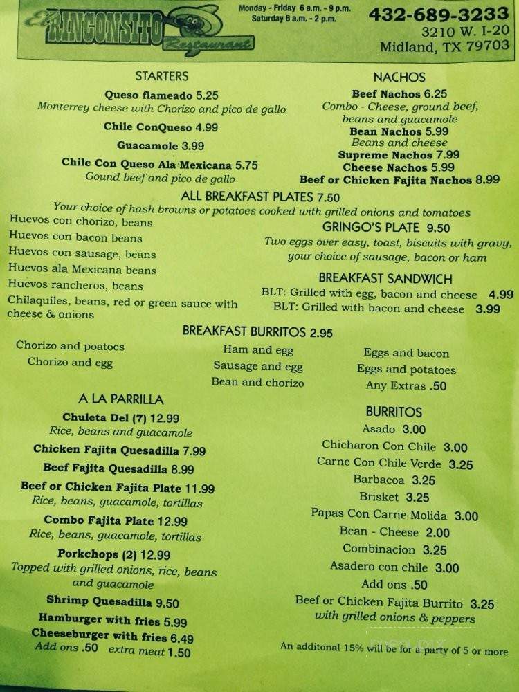 Rinconsito - Midland, TX menu_pic