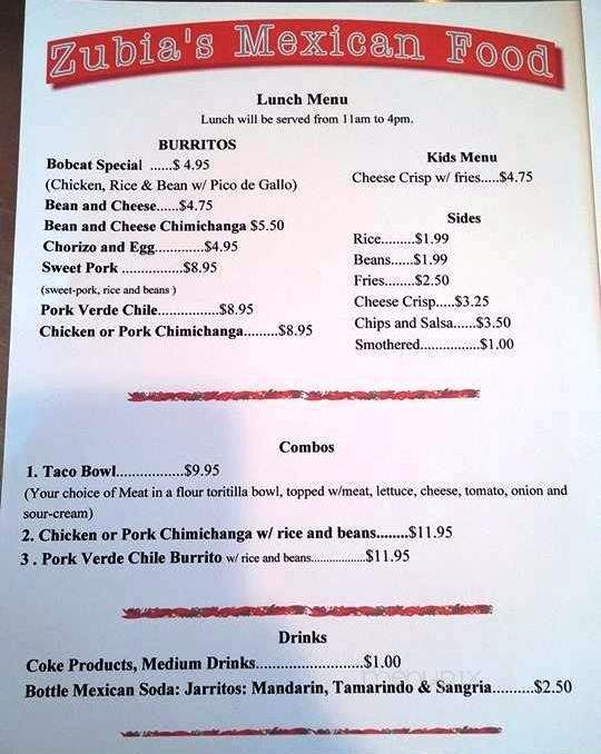 Zubia's Mexican Food - Panguitch, UT menu_pic