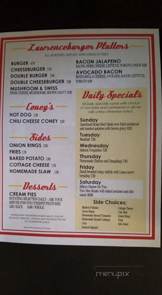 Lane's Diner - Lawrenceburg, KY menu_pic